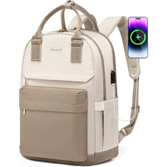 Laptop Backpack for Women 15.6 Inch, Khaki Beige main image 4